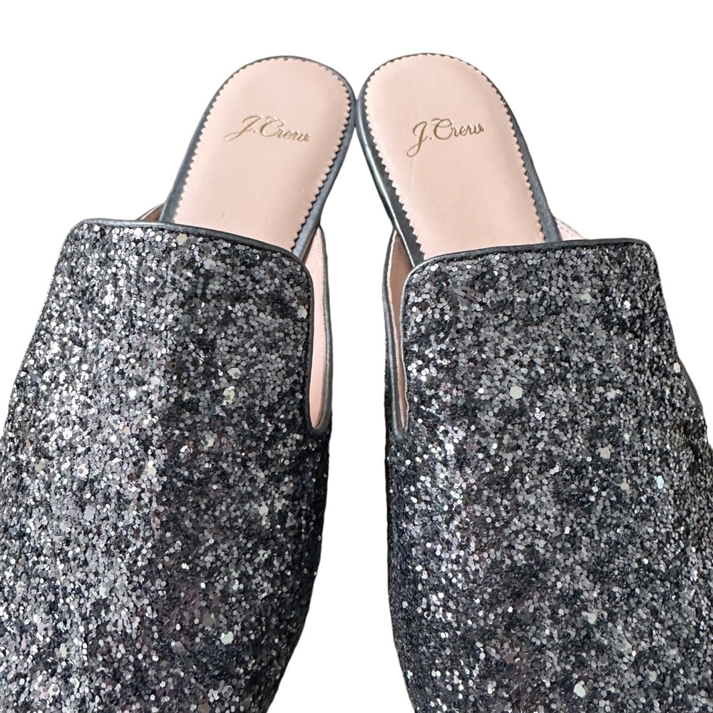 New J. Crew Pointed Toe Mule Slides In Gray Glitt… - image 5